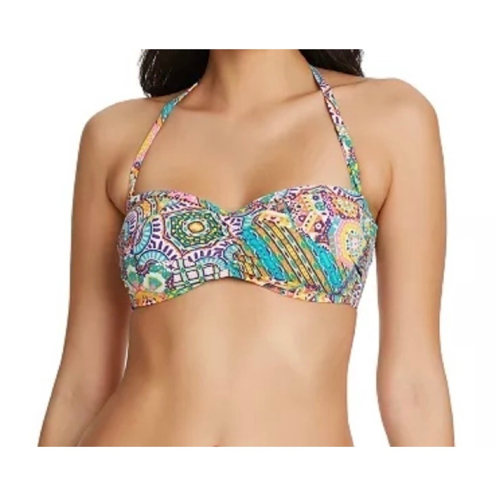 Bleu by Rod Beattie Seriously Sunny Bandeau Bikini Top Multi Swimsuit 12 NWT